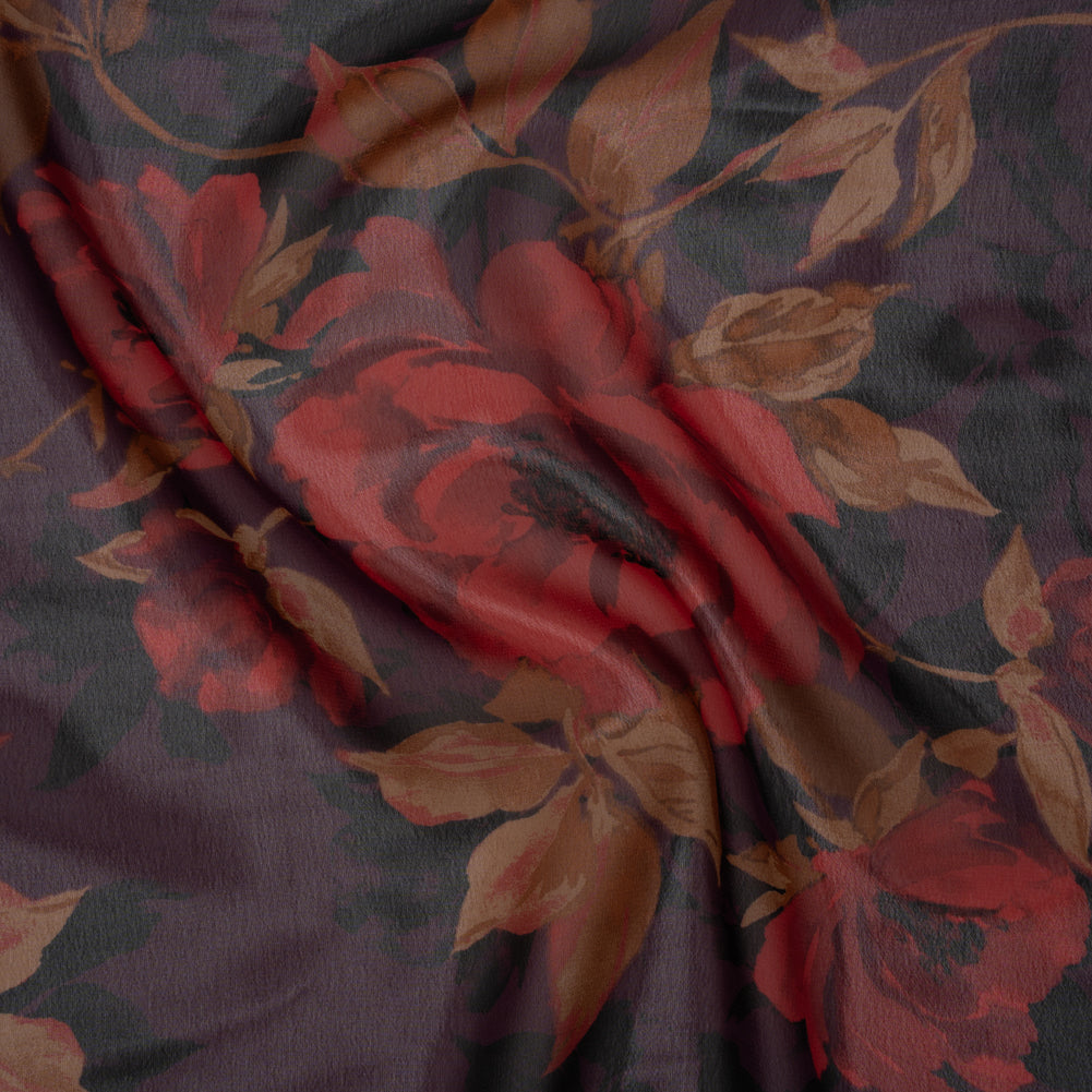 Polyester Chiffon Print - Plum, Red and Tan Floral - Designer Deadstock - Joann Fabrics