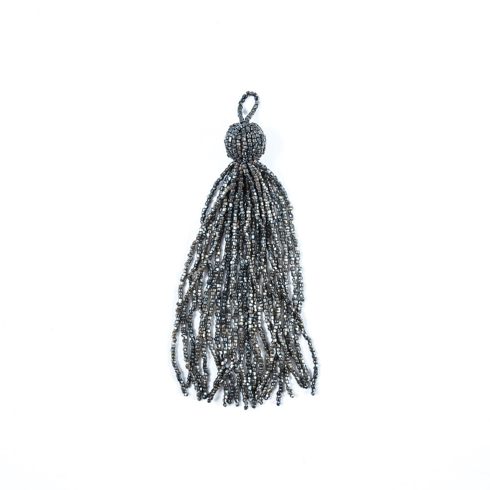 Large Gunmetal Beaded Tassel - 6
