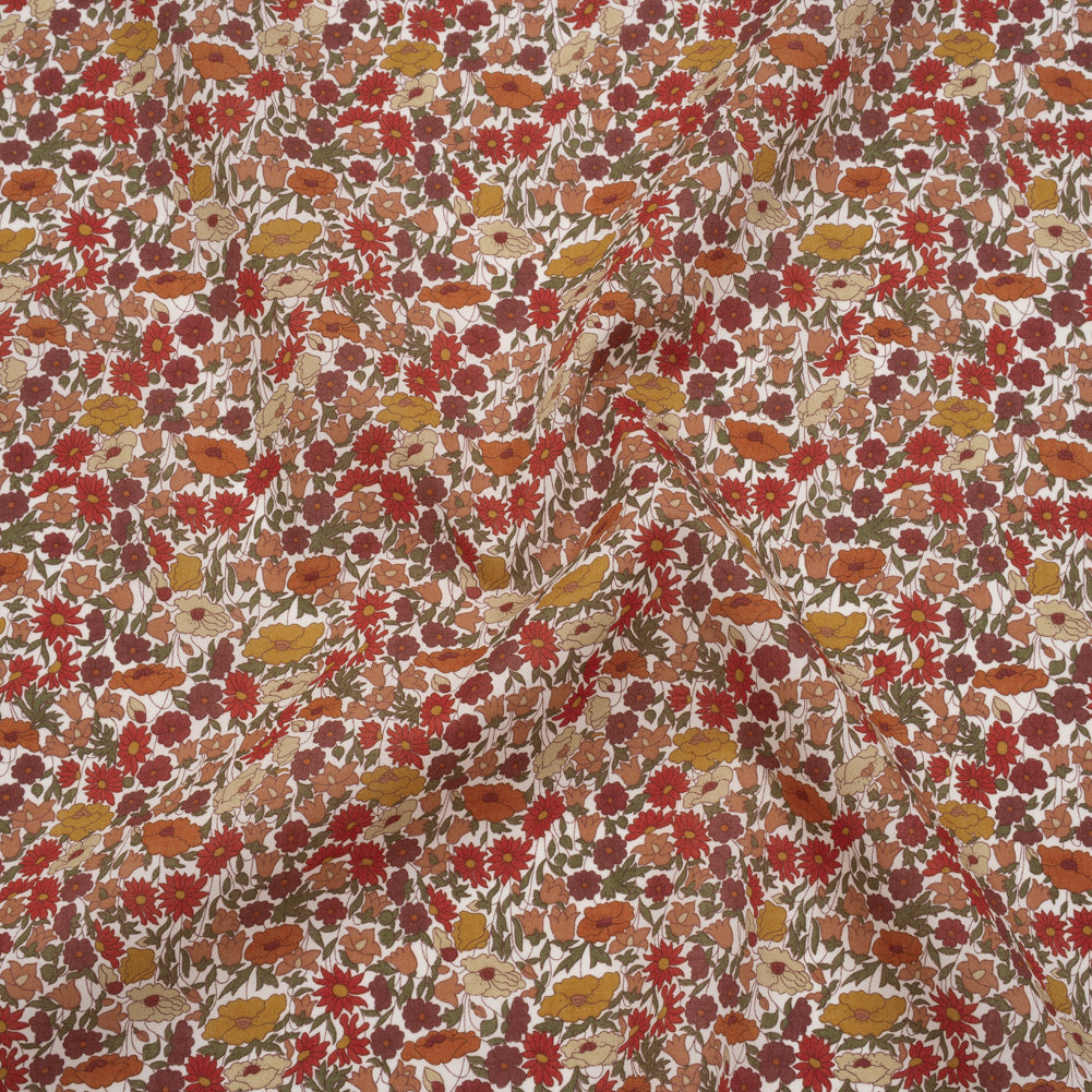 Liberty Fabrics Tana Lawn® - Poppy Forest Red Burgundy - Dark Red, Orange and Olive Green Floral Meadow - Joann Fabrics