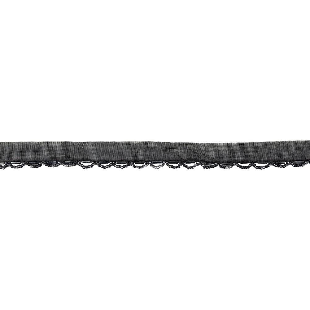 Vintage Black and Gunmetal Seed and Bugle Beaded Scalloped Trim - 0.75