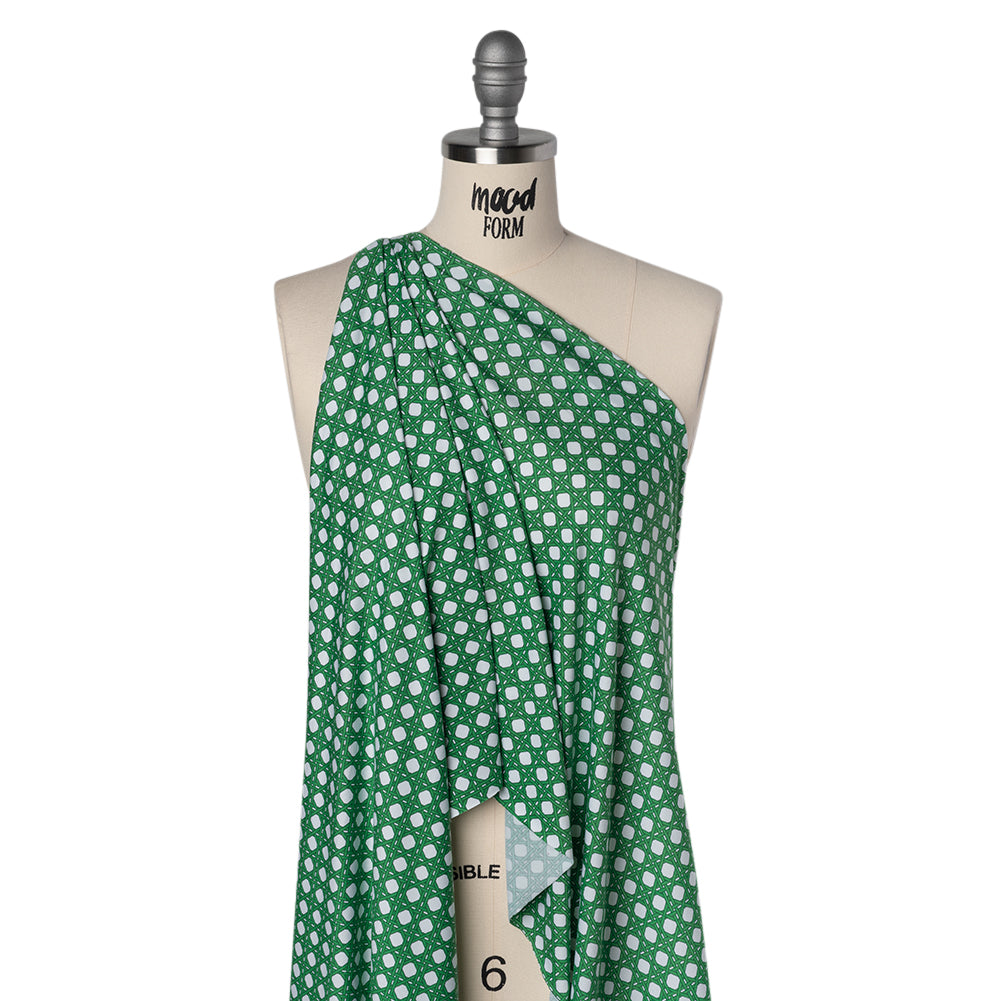 Stretch Polyester ITY Jersey - Kelly Green and White Wicker Basket Lattice - Deadstock - Joann Fabrics
