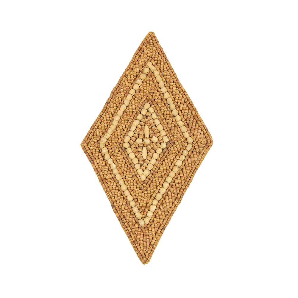 Vintage Tan and Natural Nested Diamonds Wood Beaded Applique - 6.375