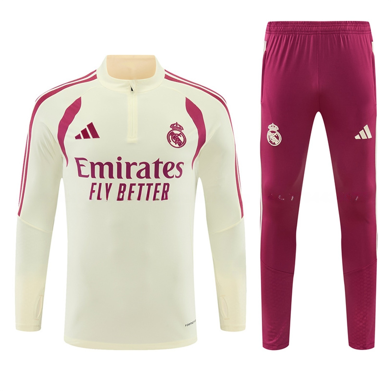 Real Madrid 26-27 Long Sleeve Training Set - Cream Top & Rose Red Pants - UnitedFutballJersey