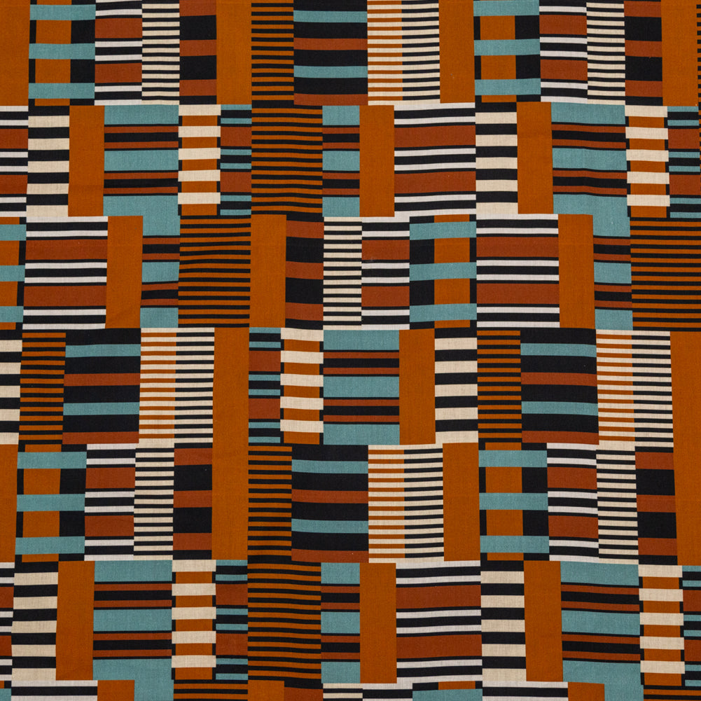 Cotton Voile - Blue and Brown Geometric - Kernel of Truth Print - Mood Exclusive Harvest Collection - Joann Fabrics