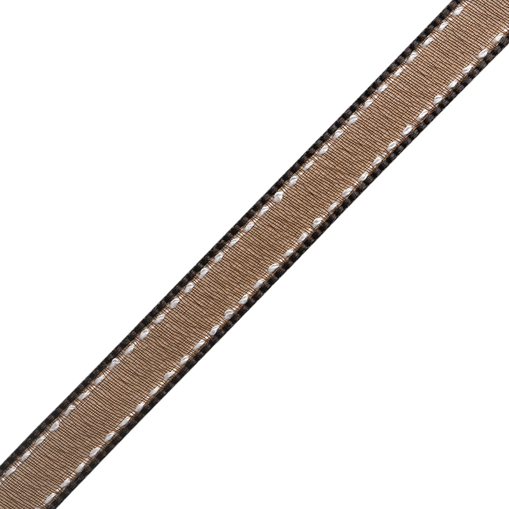 Sheer Ribbon with White Stitched Border - 0.5