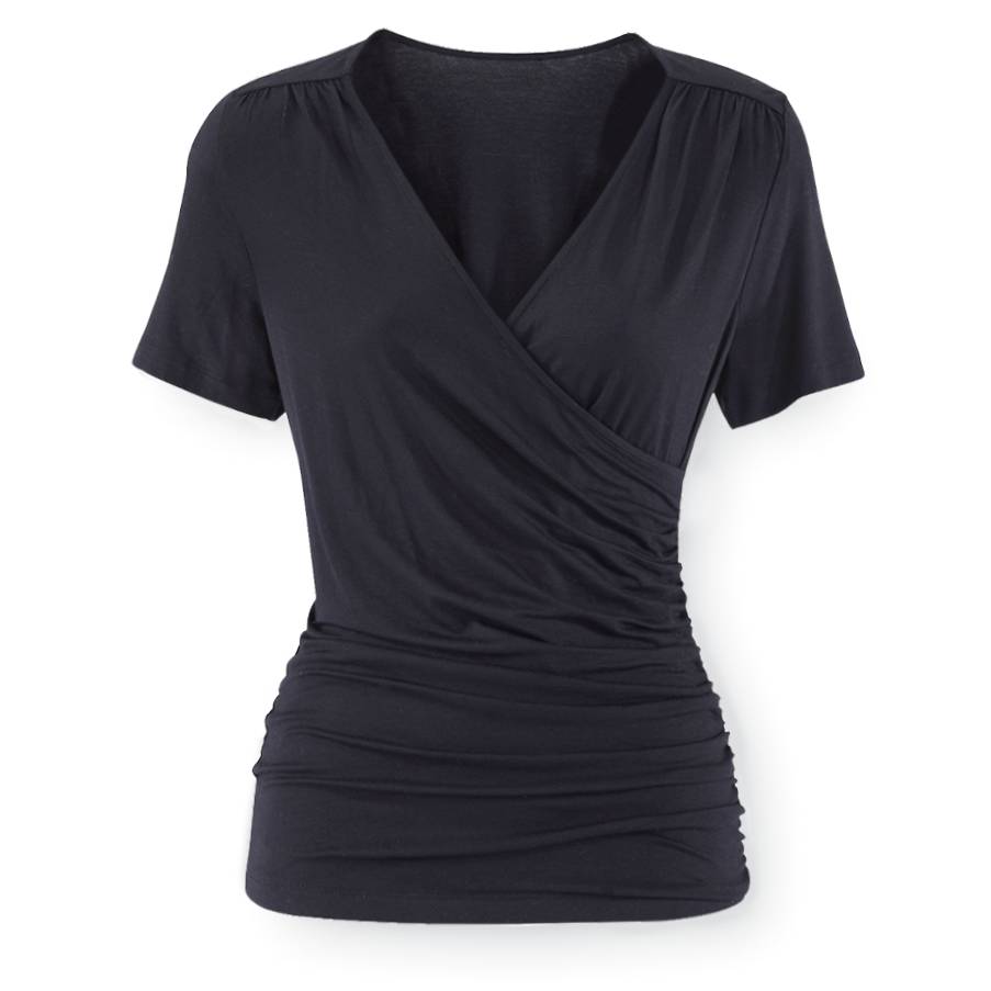 Soft Surplice Top, Crossover Neckline, Side Gathers, Short Sleeves - Northstyle Catalog