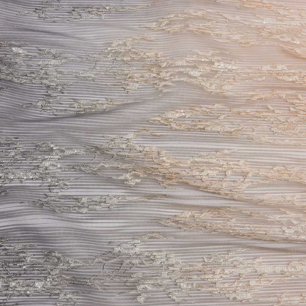 Embroidered Soft Pleated Tulle with Sequins - Black and Taupe Ombre Abstract - Sequoia Collection - Joann Fabrics