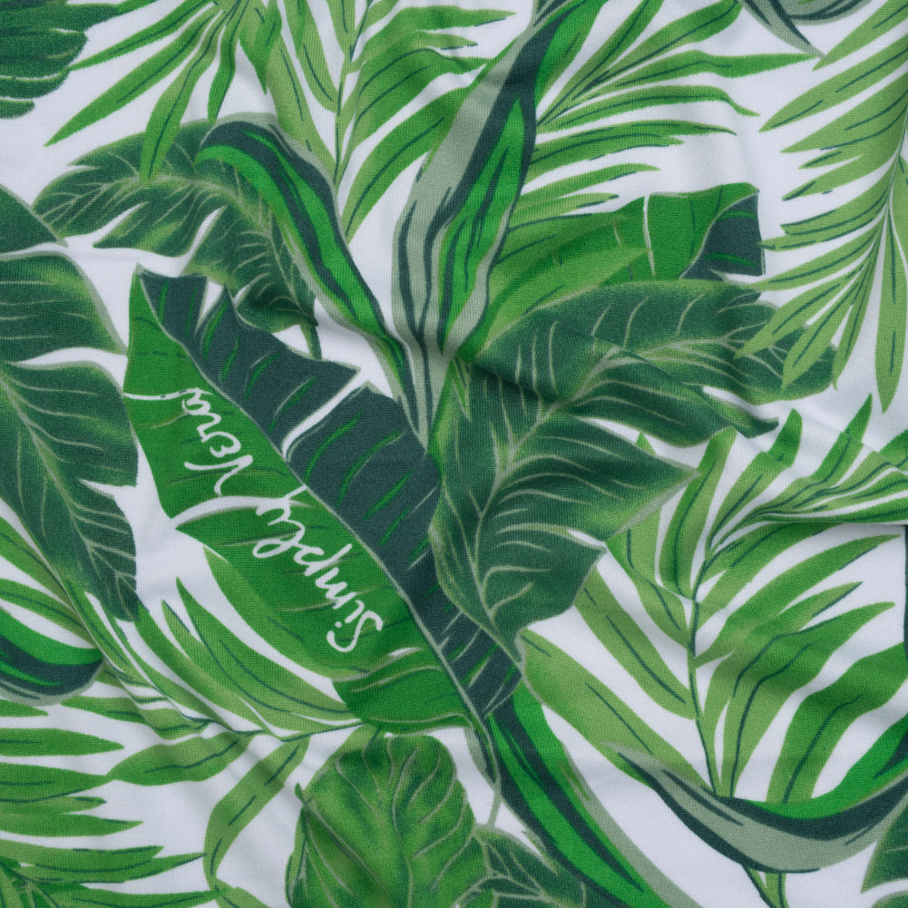 Stretch Polyester ITY Jersey by Vera Wang - Kelly Green and White Palm Leaves - Designer Deadstock - Joann Fabrics