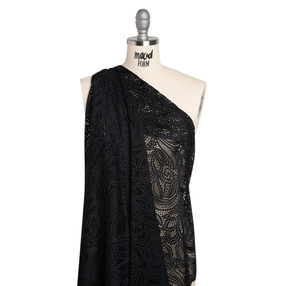 Stretch Raschel Lace with Finished Edges - Black Swirling Gardens - Joann Fabrics