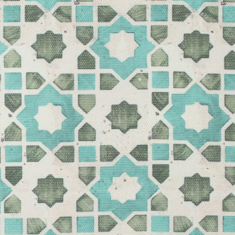 Spa Blue/Green Geometric Floral Outdoor Canvas - Joann Fabrics
