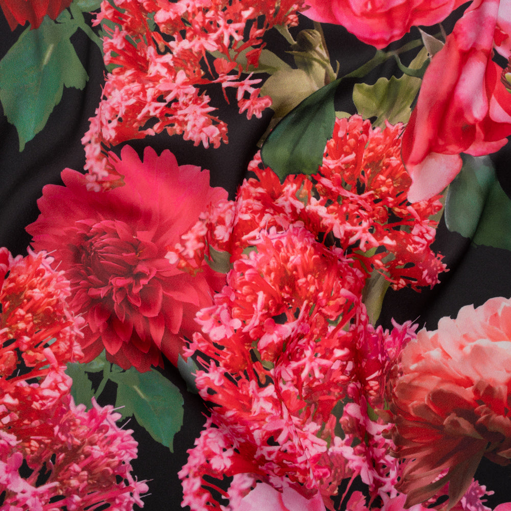 Polyester Crepe-Back Satin - Pink, Red and Black Floral - Mood Exclusive Chrysanthemum Clarity Print - Joann Fabrics
