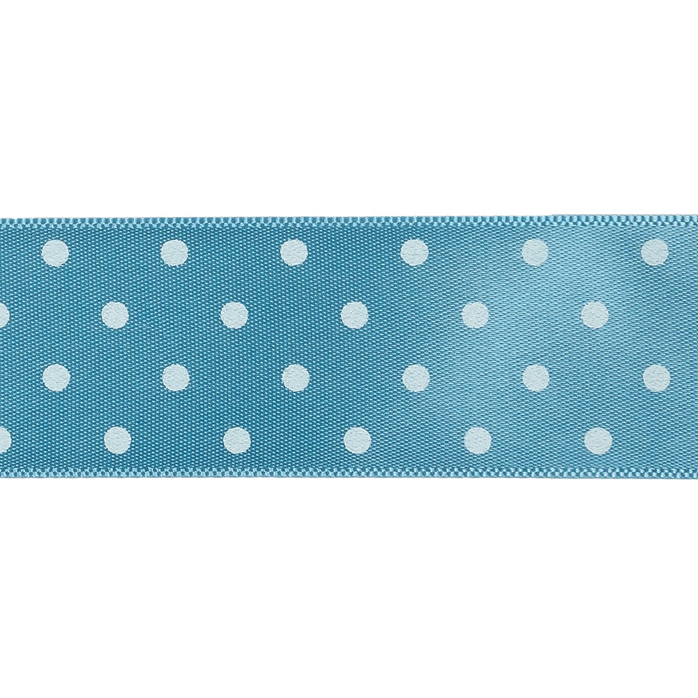 Blue and White Polka Dot Satin Ribbon - 1