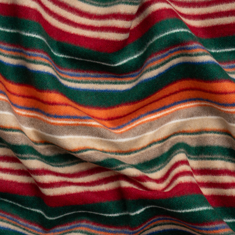 Italian Tan, Green and Red Barcode Stripes Brushed Wool Blend Twill - Joann Fabrics