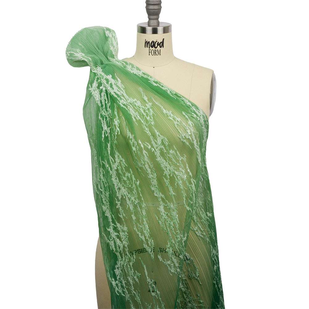 Embroidered Soft Pleated Tulle with Sequins - Mint, Green and White Ombre Abstract - Sequoia Collection - Joann Fabrics