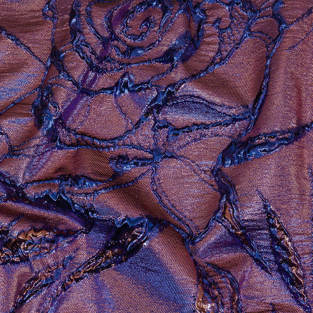 Metallic Iridescent Rose Gold and Bright Blue Floral Luxury Brocade - Joann Fabrics