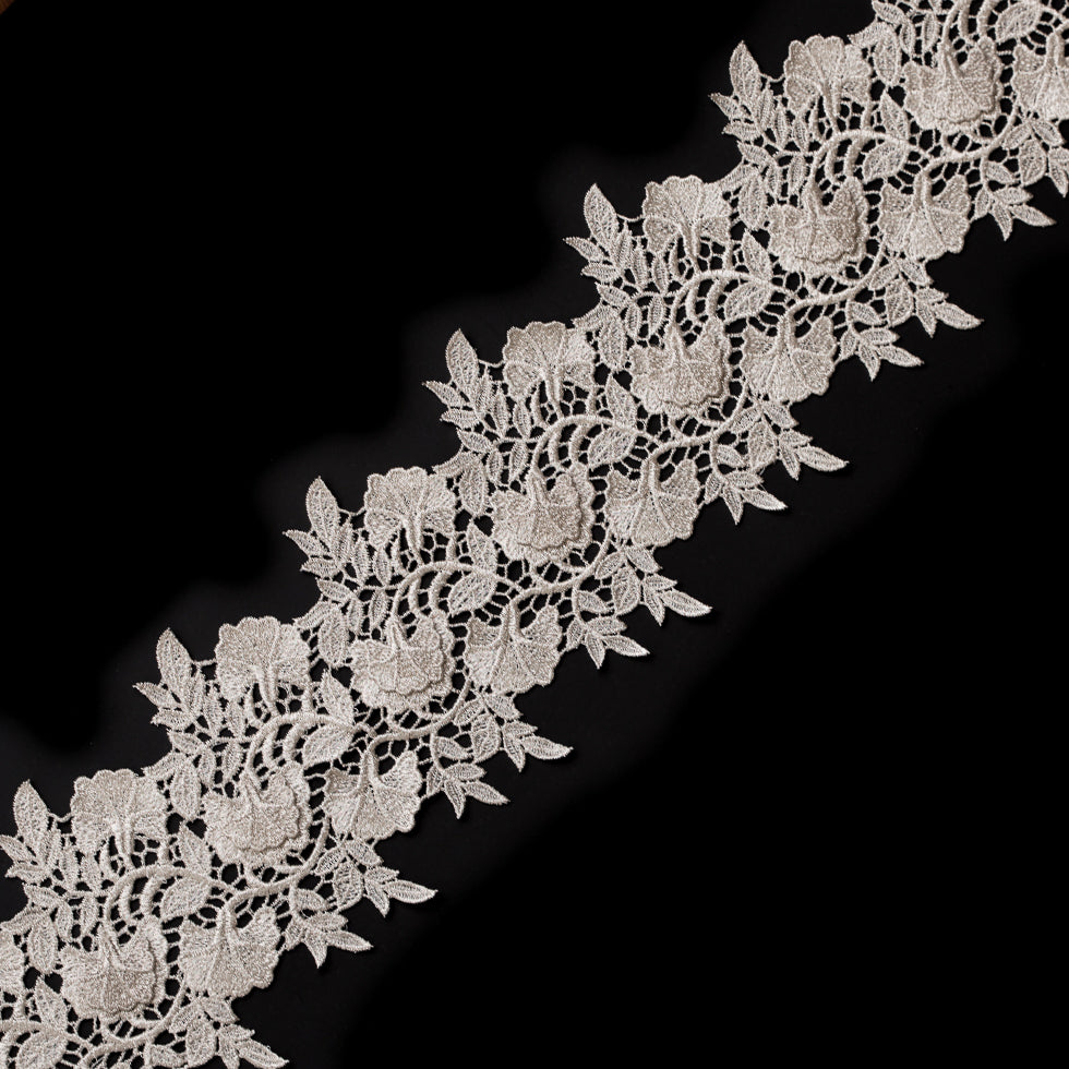 Metallic Silver 3D Floral Lace Trim - 4