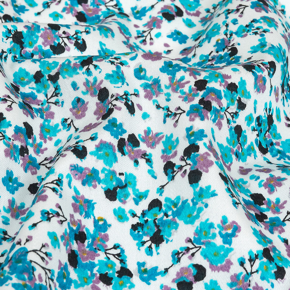 Turquoise, Lilac, and White Tiny Flowers Cotton Shirting - Joann Fabrics