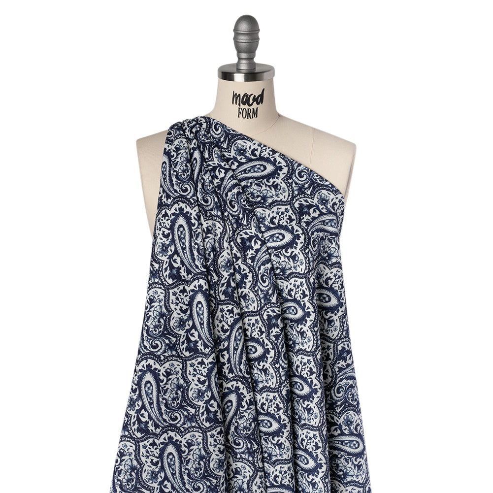 Slubbed Gauzy Cotton Woven - Navy Blue and White Paisley - Mood Exclusive Mediterranean Medley Print - Joann Fabrics