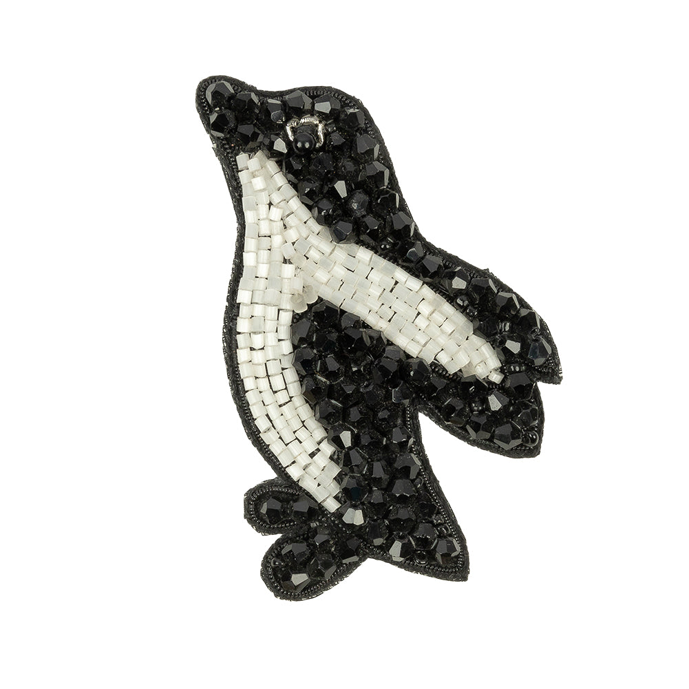 Black and Satin White Penguin Glass Beaded Applique - 3