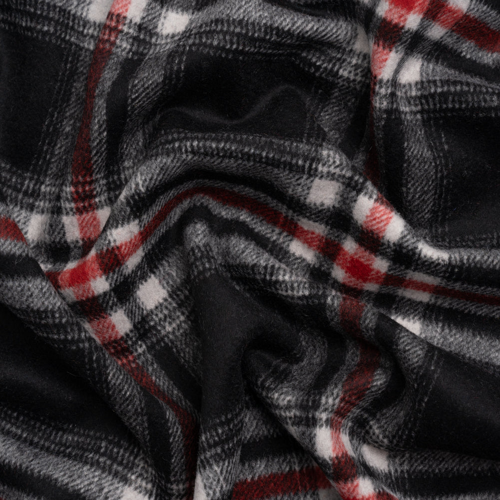 Black, Red and Cream Plaid Brushed Wool Blend Twill Coating - Joann Fabrics