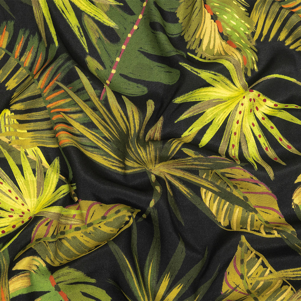 Viscose Crepe Print - Black and Green Palm Leaves - Mood Exclusive Tangled Thicket - Joann Fabrics