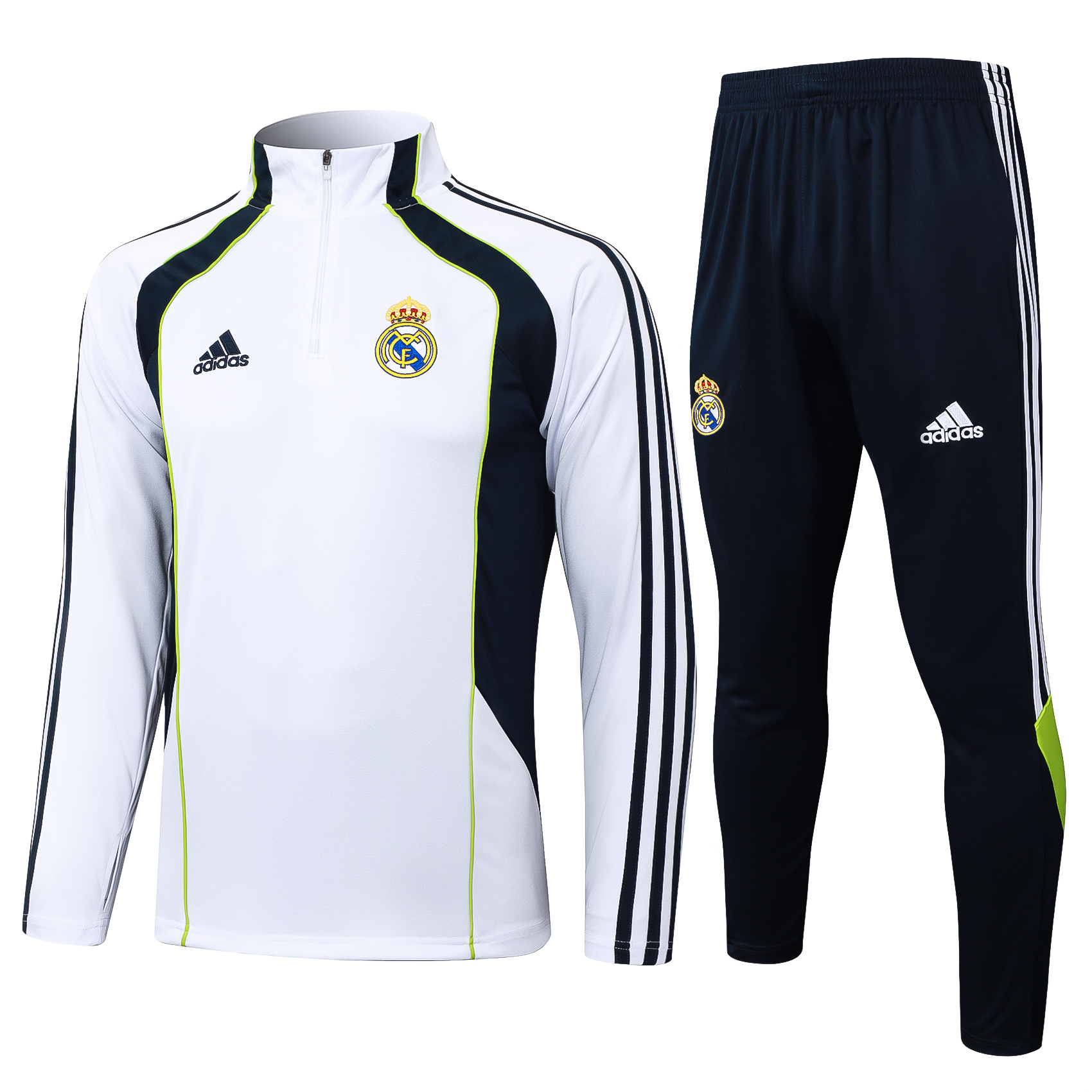 2025-2026 Real Madrid Retro White Half-Pull Training Suit Football Shirt 1:1 Thai Quality Set 01