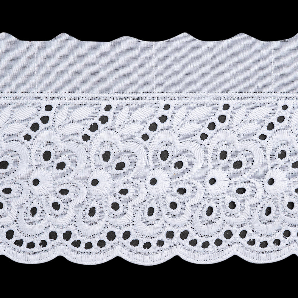 Cotton and Polyester Embroidered Eyelet Lace Trim with Scalloped Edges - 4