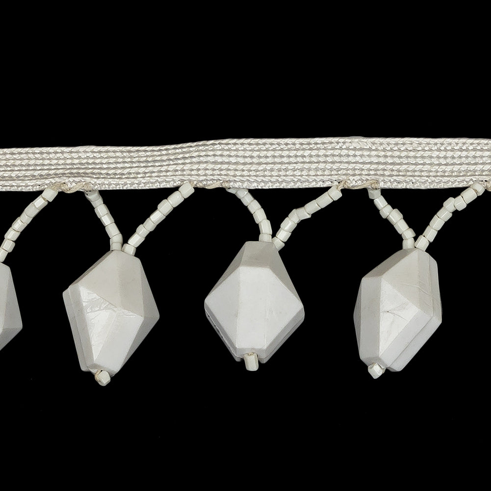 Vintage Chalk White Diamond and Seed Beaded Fringe - 1.5