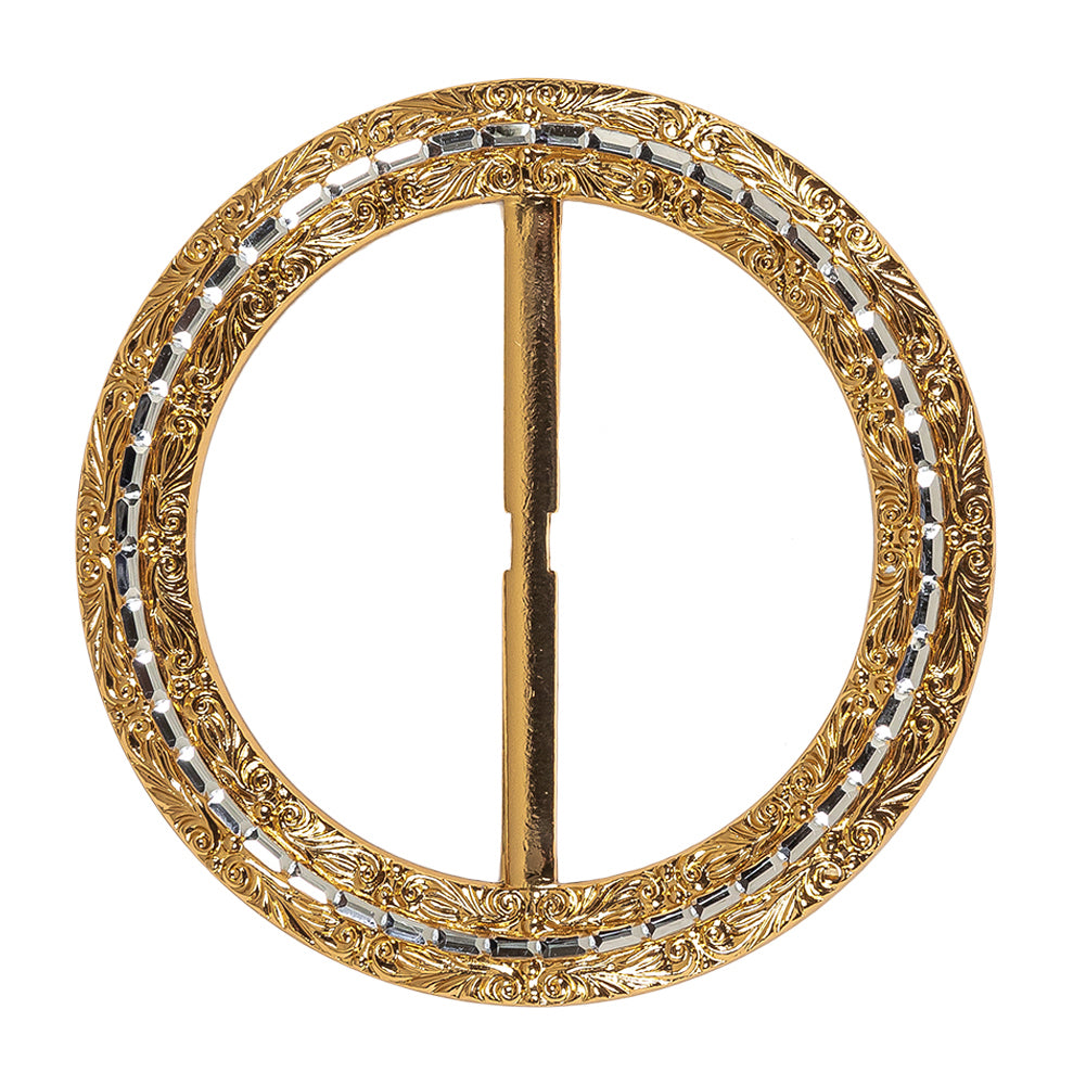 Vintage Gold Classical Swirls Round Slider with Faceted Silver Band - 3.25