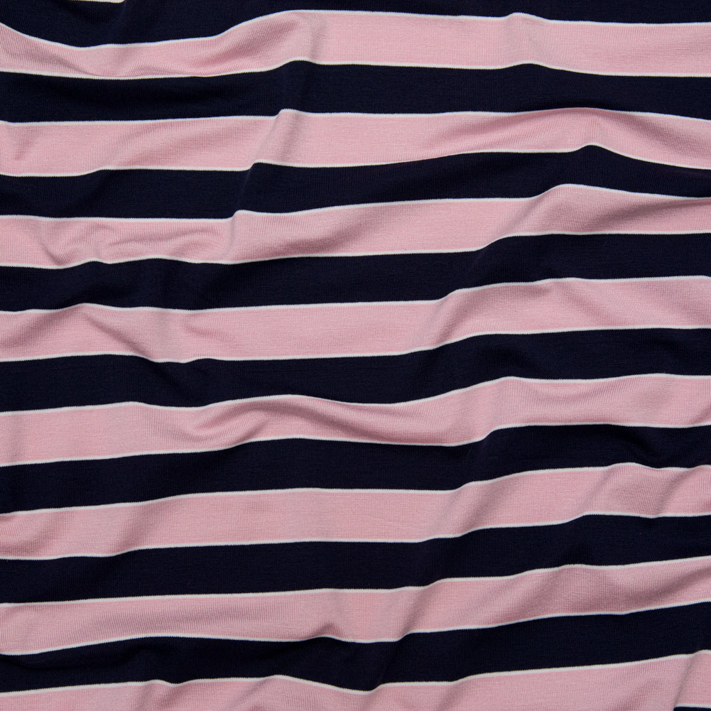 Cameo Pink and Evening Blue Awning Striped Polyester Jersey - Joann Fabrics