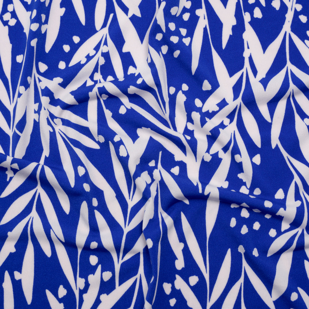 Stretch Polyester Tricot - Cobalt Blue and Off White Leafy Stems - Designer Deadstock - Joann Fabrics