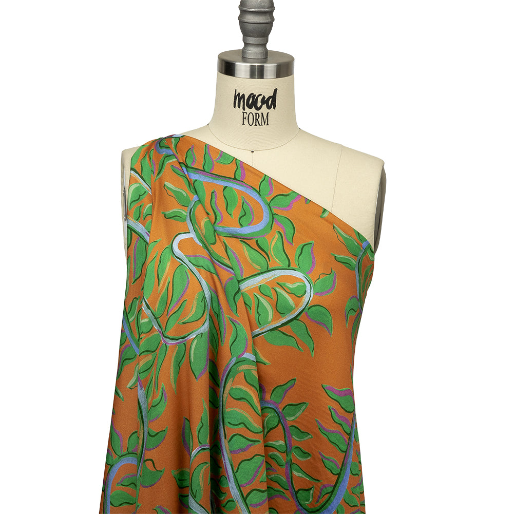 Rayon Challis - Orange and Green Foliage - Looking Vine Print - Mood Exclusive Citrus Collection - Joann Fabrics
