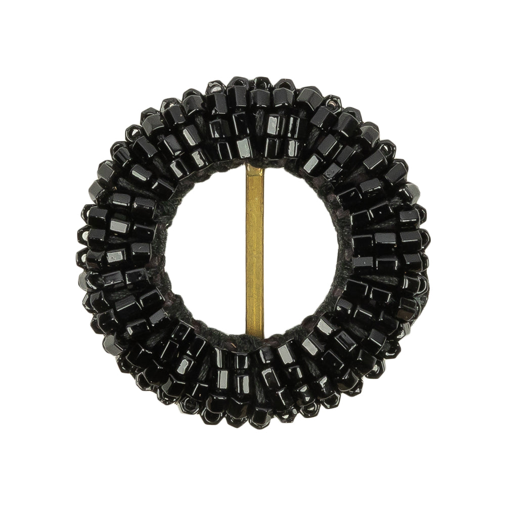 Vintage Jet Beaded Circular Slider with Brass Bar - 1.125
