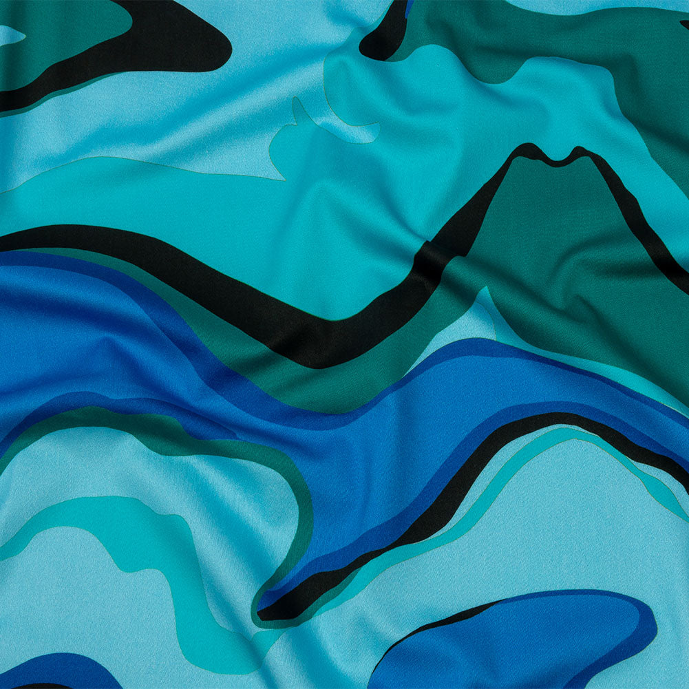 Stretch Cotton Sateen - Blue Abstract - Seen and Unseen Print - Mood Exclusive Groove Collection - Joann Fabrics