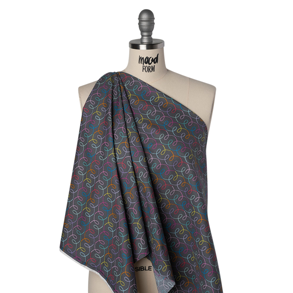 Printed Quilting Cotton by Ghazal Razavi for FIGO Studio - Gray and Rainbow Ribbons - Dewfall Collection - Joann Fabrics