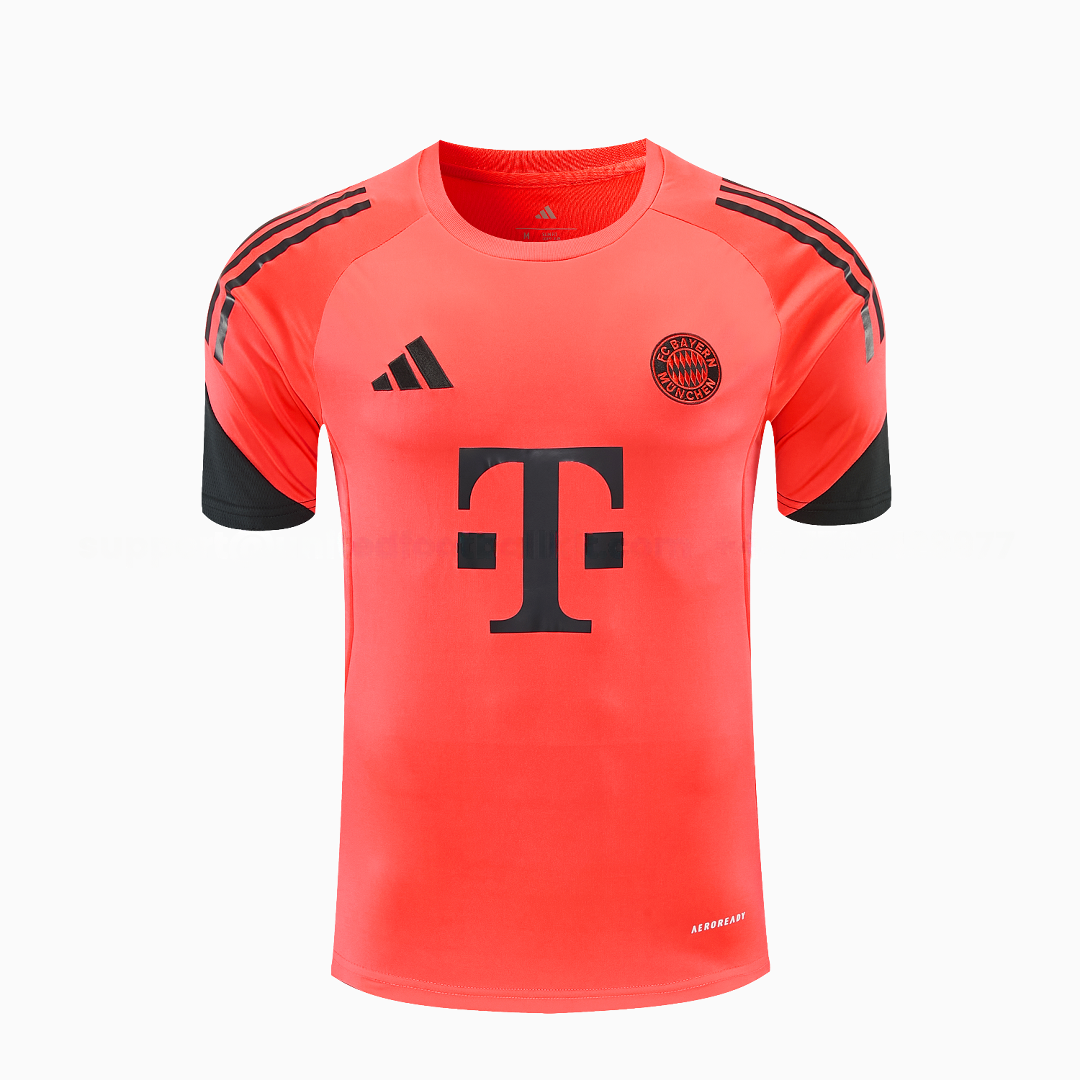Bayern Munich 25-26 Short-Sleeve Training Set - Coral With Black Accents Top & Black With Coral Accents Pants - UnitedFutballJersey