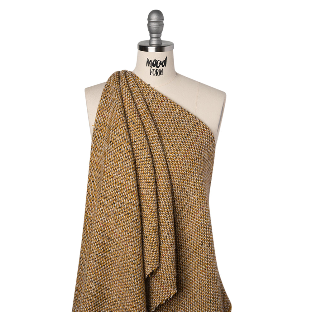 Metallic Wool Blend Tweed Twill Made in Italy - Mustard Yellow, White and Pink Abstract with Baby Sequins - Joann Fabrics