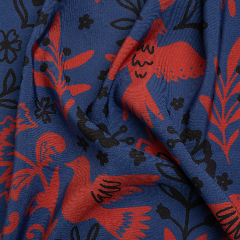 Mood Exclusive Blue Feathered Folklore Sustainable Viscose and Polyester Twill - Joann Fabrics
