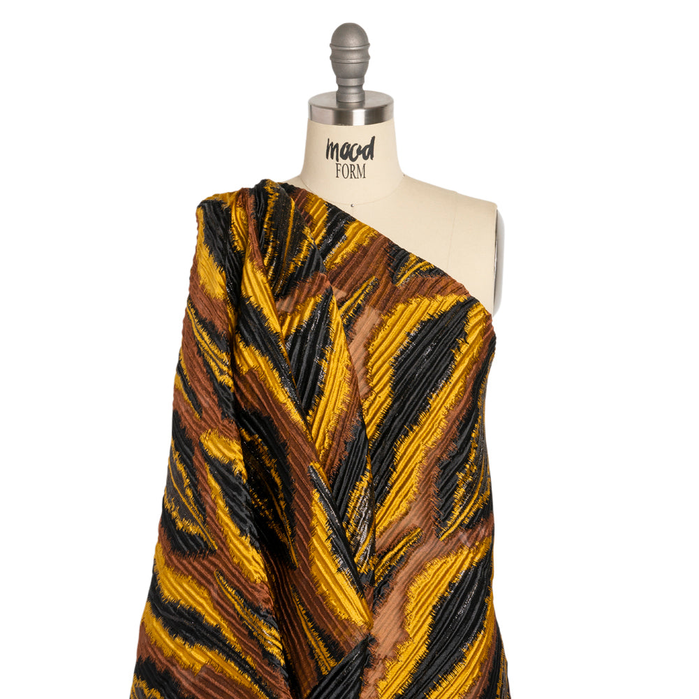 Metallic Brown, Mustard and Black Abstract Islands Ribbed Burnout Luxury Brocade - Joann Fabrics