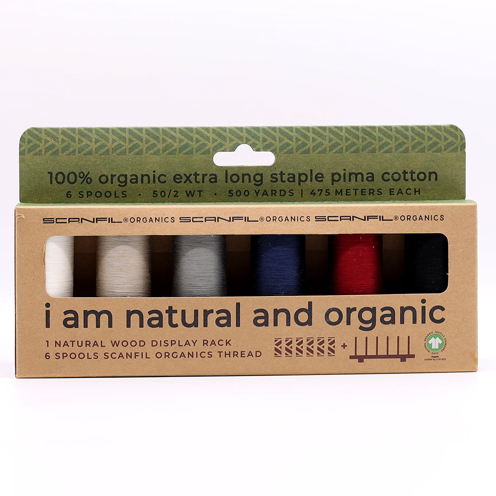 SCANFIL® 50wt Organic Pima Cotton Thread Set - 6ct 500yd Spools & Wood Rack - Neutrals - Joann Fabrics