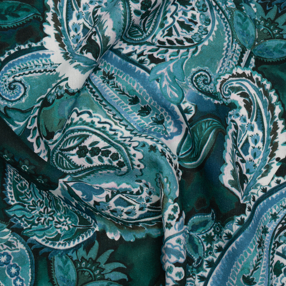 Linen and Rayon Woven - Blue, Green and Teal Paisley - Mood Exclusive Drifting Dream Print - Joann Fabrics