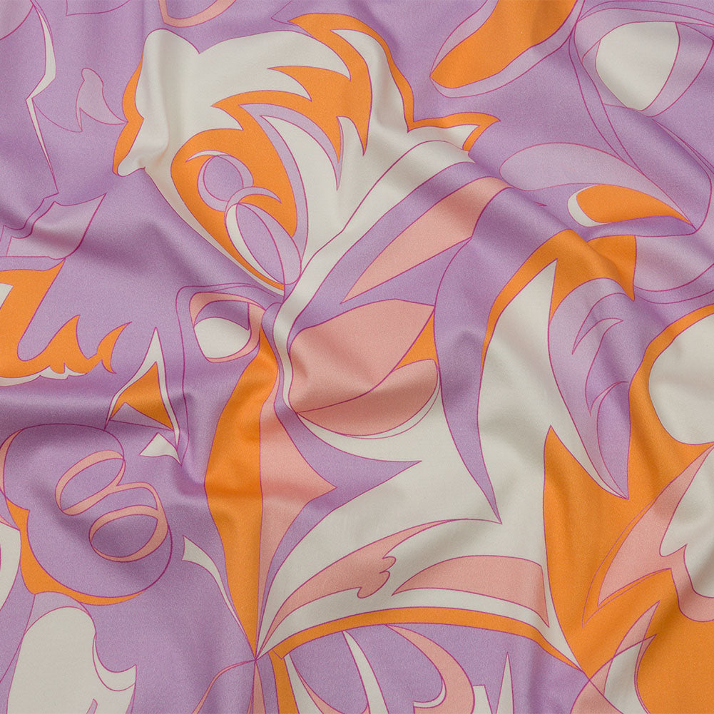 Stretch Cotton Sateen - Lilac and Orange Abstract - Lost at Last Print - Mood Exclusive Groove Collection - Joann Fabrics