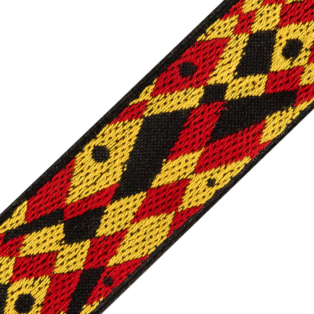 Black, Red, and Yellow Geometric Jacquard Ribbon - 1.5