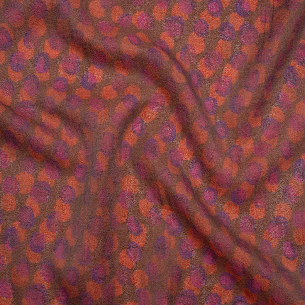 Viscose and Polyester Crepe Organza - Brown, Orange and Purple Overlapping Polka Dots - Mood Exclusive Confetti Kaleidoscope Print - Joann Fabrics