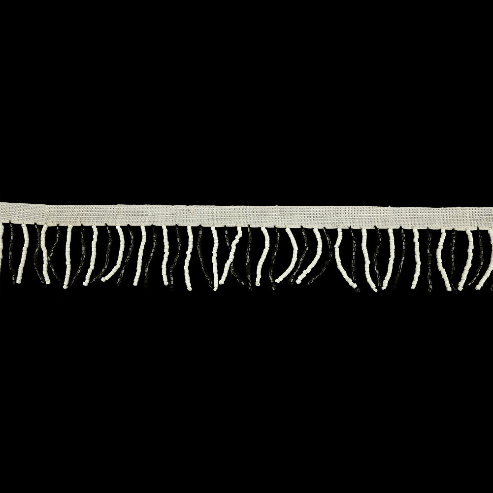 Vintage White and Black Chop Beaded Chainette Fringe - 1