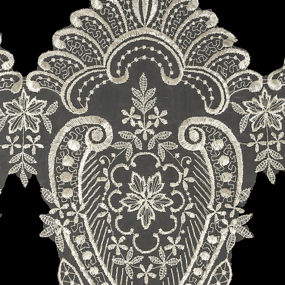 White Paisley and Floral Oversized Embroidered Organza Lace Trim - 14