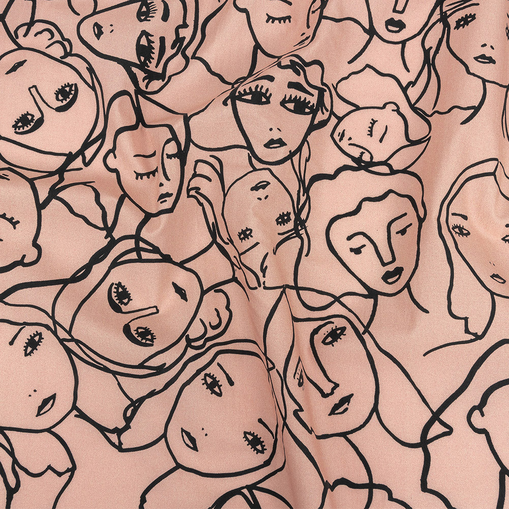 Cotton Poplin - Light Pink Linework Faces - Un dia en Andorra Print - Mood Exclusive Felipe Collection - Joann Fabrics