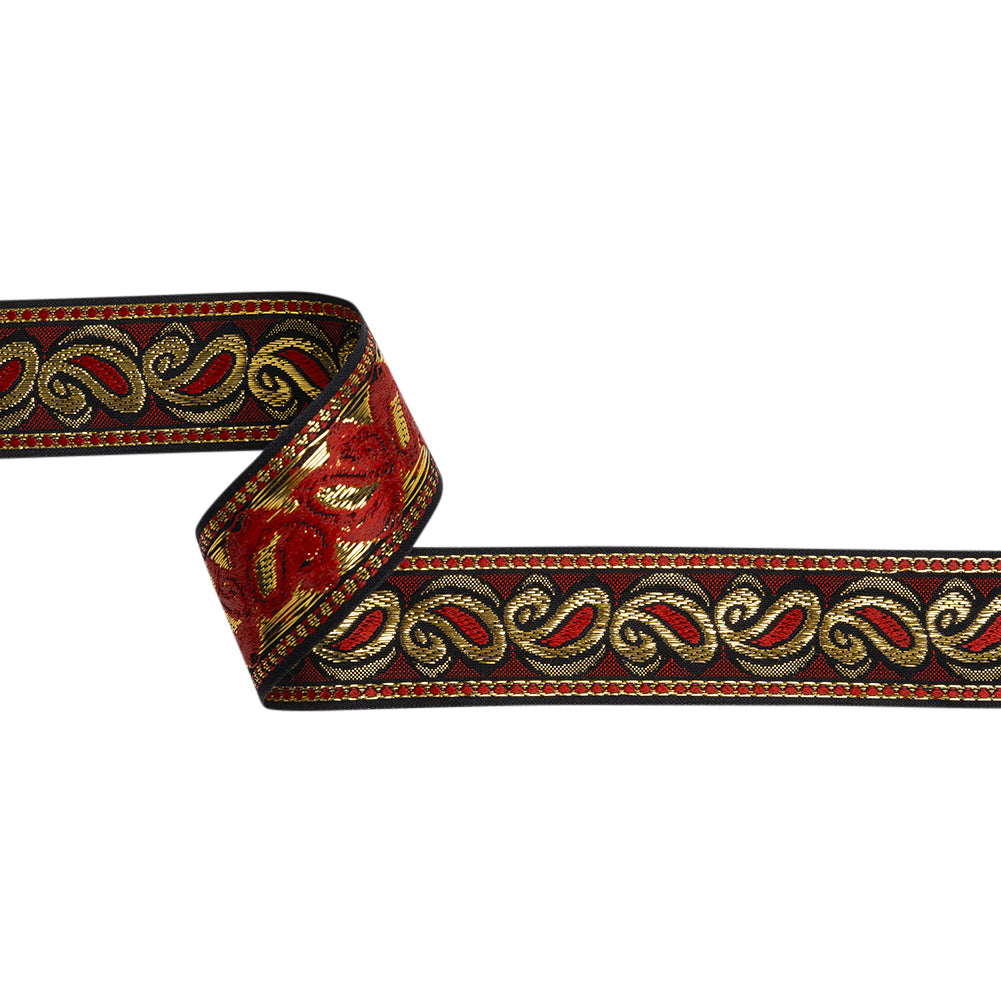 Metallic Jacquard Ribbon - 40mm - Red, Black and Gold Dancing Paisleys - Joann Fabrics