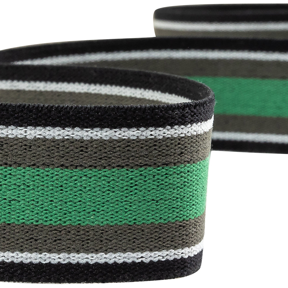 Green, Gray and Black Striped Elastic Trim - 1.25
