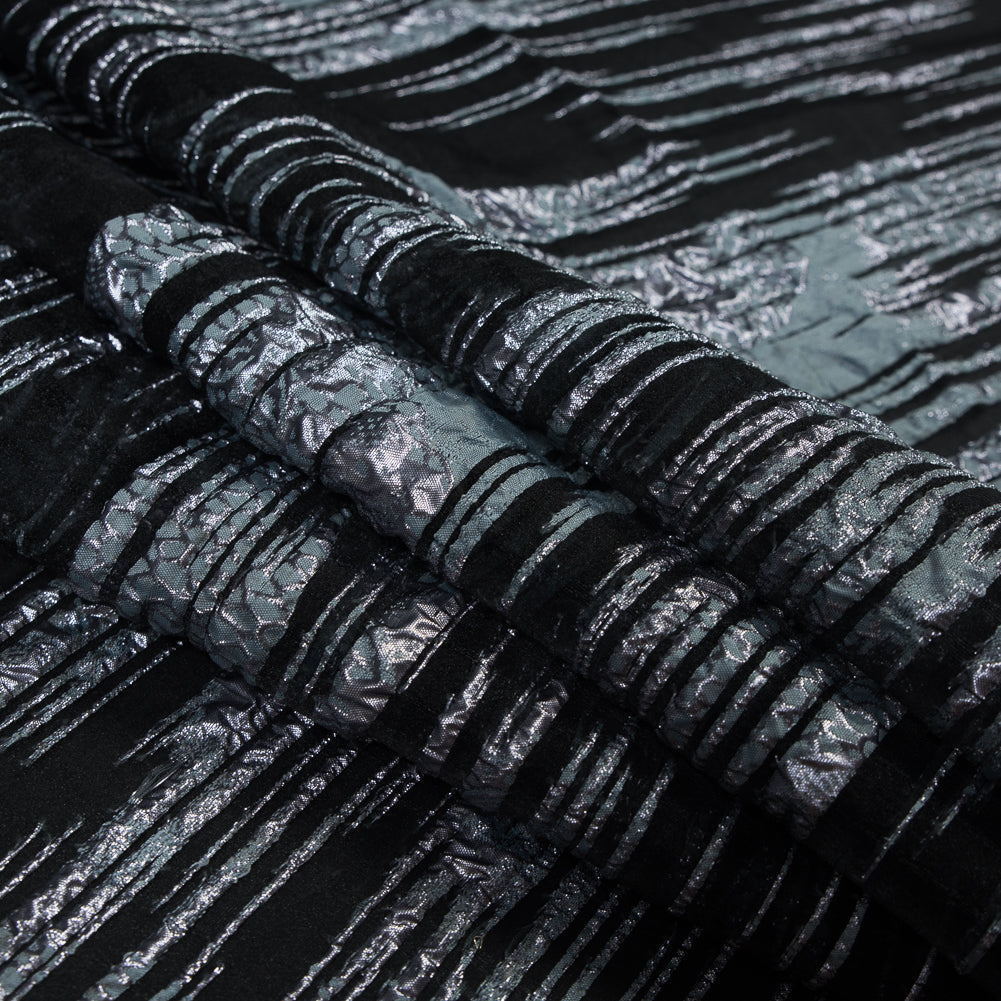 Black and Metallic Stone Blue Luxury Striated Burnout Brocade - Joann Fabrics
